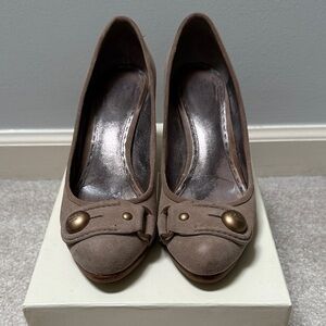 Coach Clay Suede Heels with Gold Accents